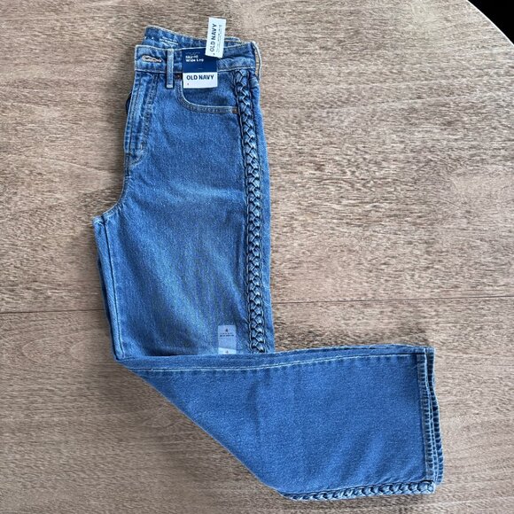 NWT Old Navy Extra High Rise Sky-Hi Wide Leg Jeans with Braiding, Size 4 - Picture 3 of 10